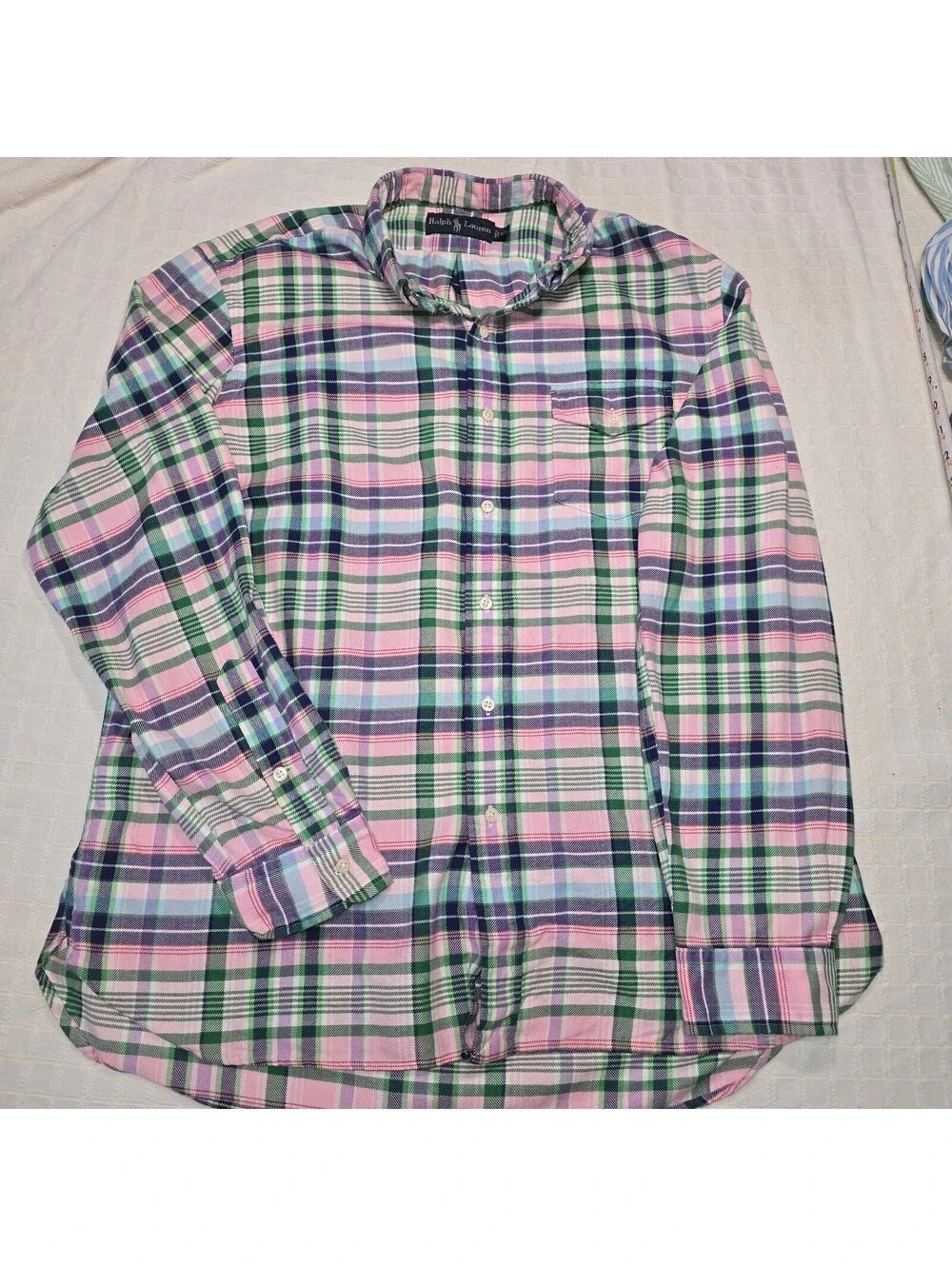 VTG Polo Ralph Lauren Plaid Shirt Men XL Button Down Long Sleeve Spring Pink Y2K